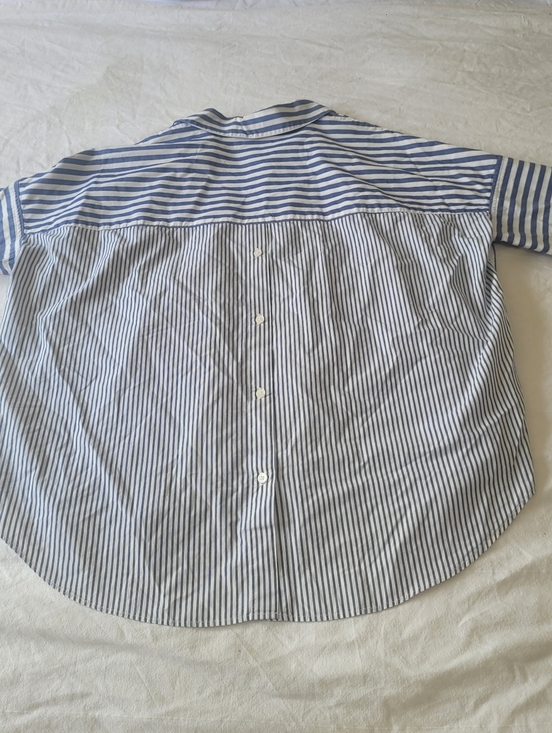 Madewell Shirt Womens Medium Blu Striped Cotton Buttons Collared Relaxed Coastal - Picture 5 of 5